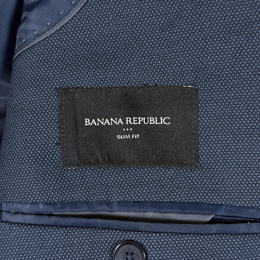 Banana Republic Blazer Mens 44R Navy‎ Blue Slim Fit Textured Two Button Lined